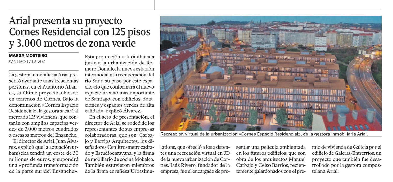 Arial presenta su proyecto Cornes Residencial con 125 pisos y 3.000 metros de zona verde